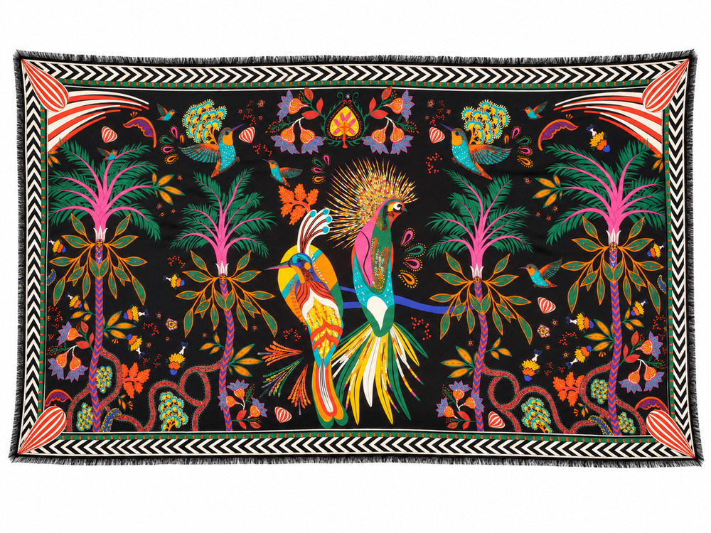 Wild Women's Scarf Black Red Indian Fringe Desing Square Multicolor